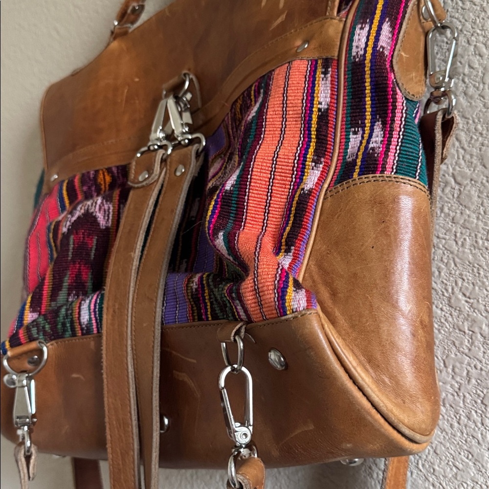 Nena & Co. Brown Leather & Multicolor Woven Backpack Satchel - Picture 9 of 13